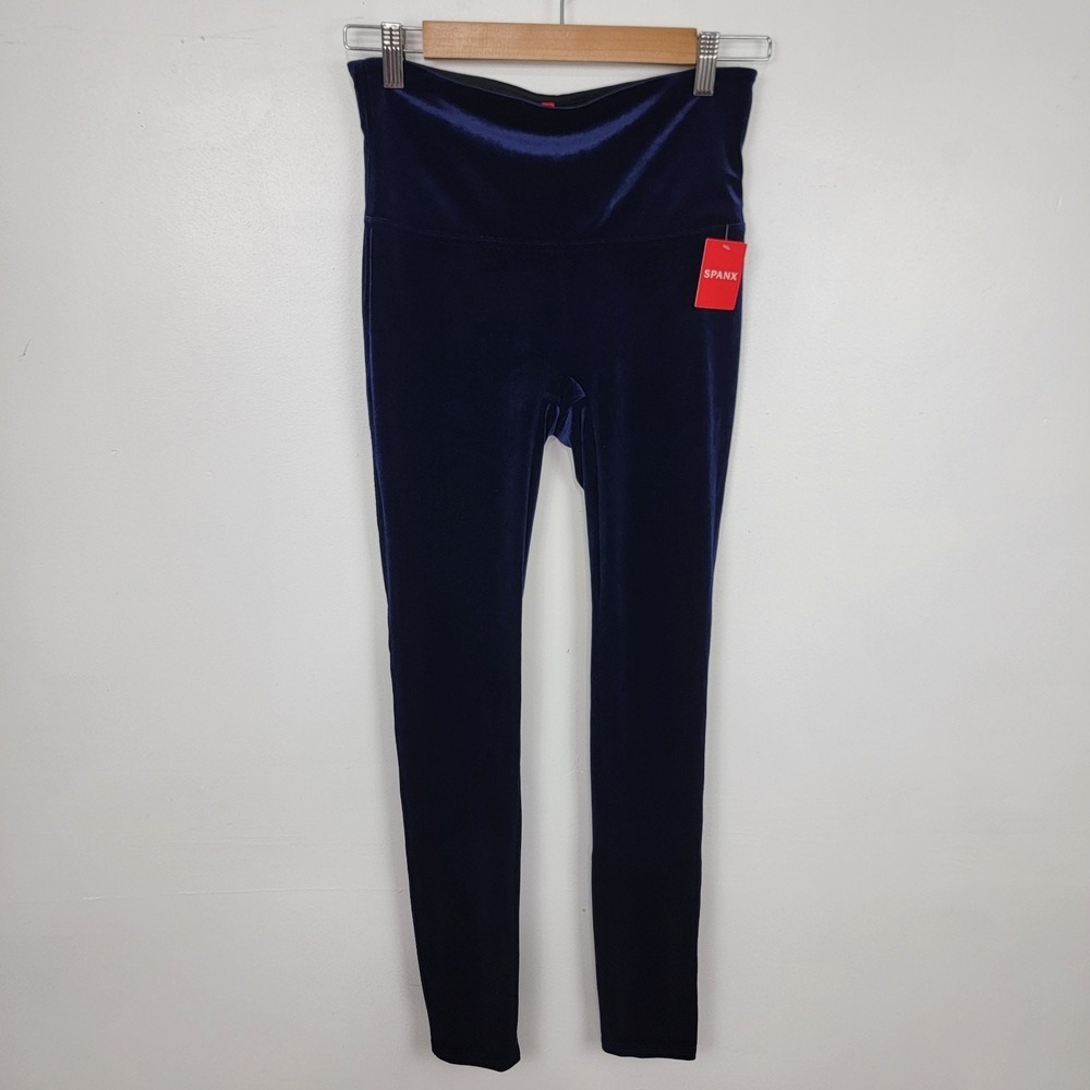 Spanx Leggings Velvet Mid-Rise Ankle Classic Lapis Night Navy Blue Womens Size L